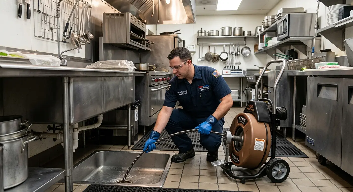 Commercial drain cleaning service in a restaurant kitchen in Tunkhannock